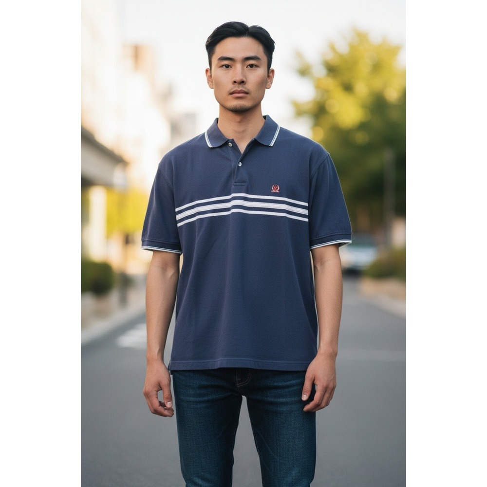 Vintage - Tommy Hilfiger Rugby Polo Shirt Mens Size L Blue Striped Short Sleeve